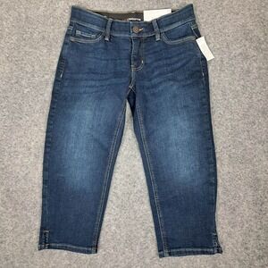 NWT Women's Liz Claiborne Sara Crop Mid-Rise Stretch Size 2P Waist 28 Blue Denim